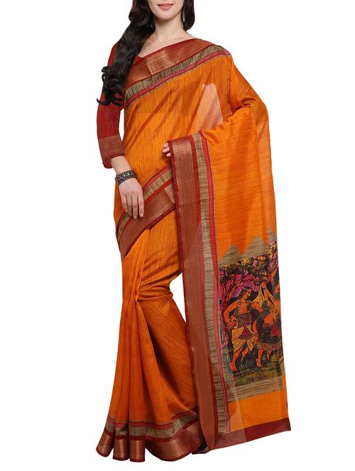 orange tussar silk saree with blouse - 14554045 - Very Small Image - 1