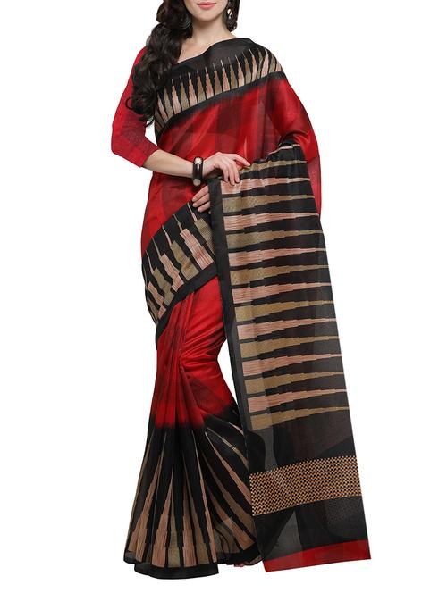 red printed saree with blouse - 14554053 - Very Small Image - 1