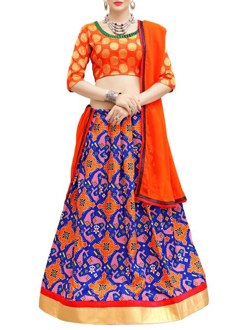 orange silk flared lehenga - 14554234 - Very Small Image - 1