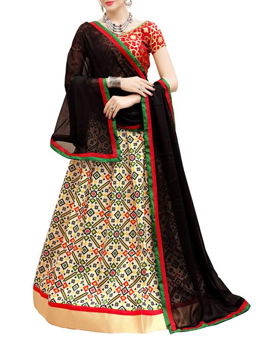 beige silk flared lehenga - 14554237 - Very Small Image - 1
