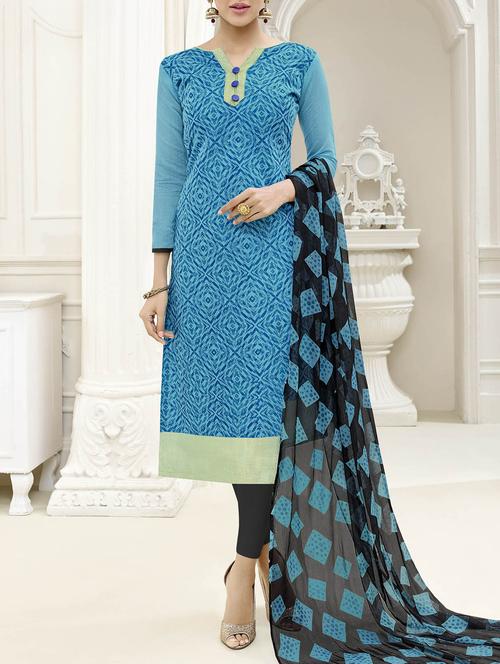 sky blue chanderi cotton unstitched dress material - 14555642 - Very Small Image - 1