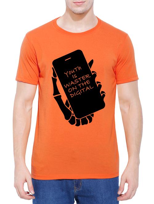 orange cotton chest print t-shirt - 14557060 - Very Small Image - 1