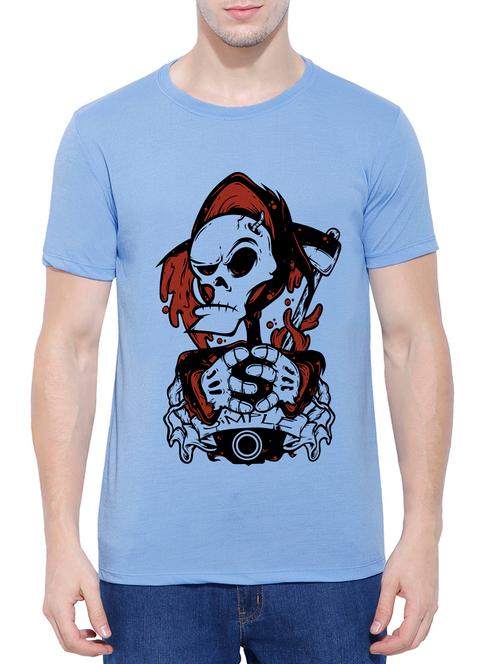 blue cotton chest print t-shirt - 14557077 - Very Small Image - 1