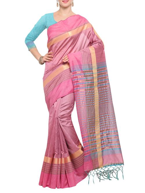 pink bordered saree with blouse - 14559196 - Very Small Image - 1