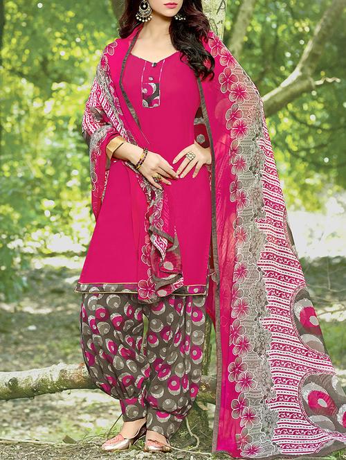 pink cotton unstitched dress material - 14559260 - Very Small Image - 1