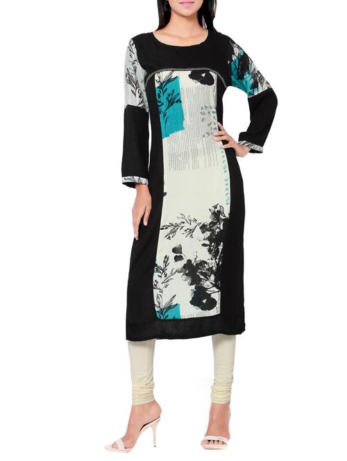 black rayon straight kurta - 14559423 - Very Small Image - 1