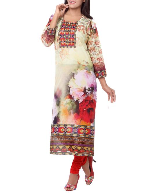 multi colored cotton straight kurta - 14559444 - Very Small Image - 1