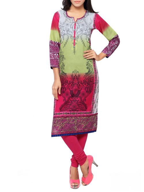 multi colored cotton straight kurta - 14559470 - Very Small Image - 1