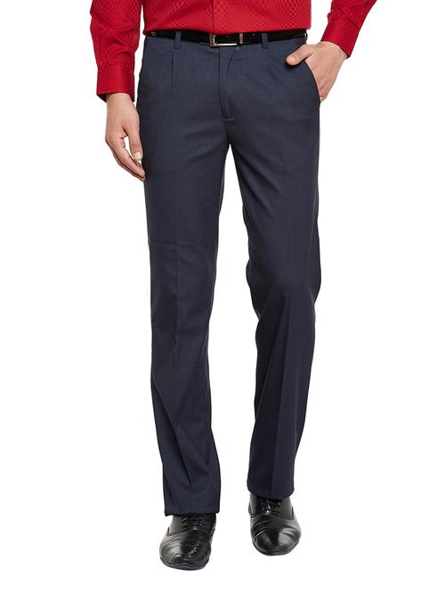 navy blue polyester flat front trousers formal - 14559837 - Very Small Image - 1