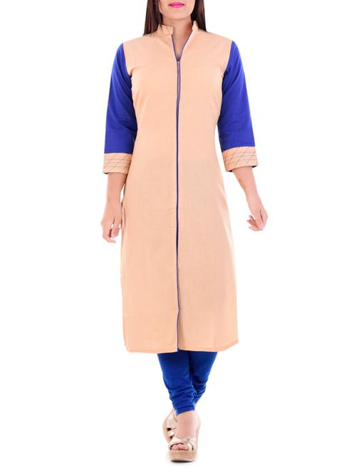 beige cotton straight kurta - 14560627 - Very Small Image - 1