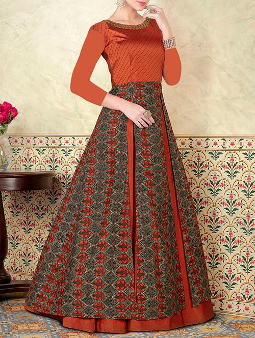orange satin layered gown - 14561176 - Very Small Image - 1