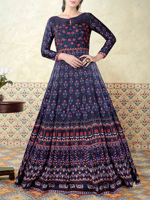 blue satin fit & flare gown - 14561178 - Very Small Image - 1