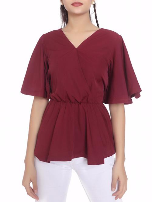 maroon a-line belted top - 14561328 - Very Small Image - 1