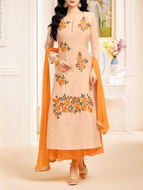 beige a-line dress material - 14562613 - Very Small Image - 1