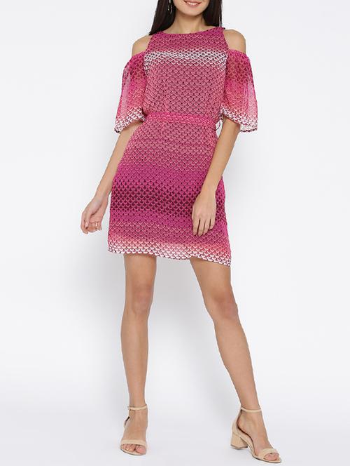 pink printed belted dress - 14562667 - Very Small Image - 1