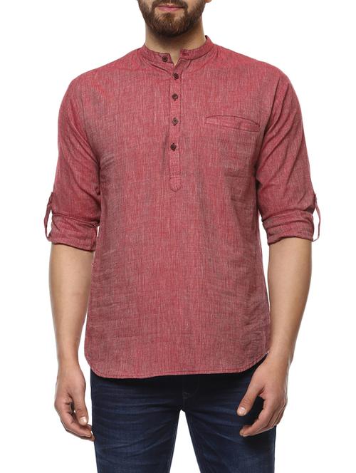 maroon cotton short kurta - 14562740 - Very Small Image - 1