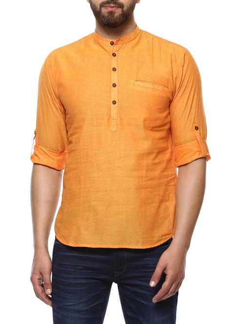orange cotton short kurta - 14562745 - Very Small Image - 1