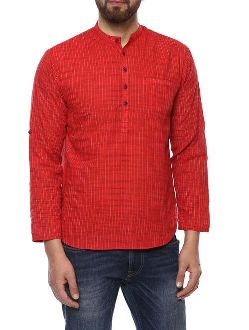 red cotton short kurta - 14562747 - Very Small Image - 1