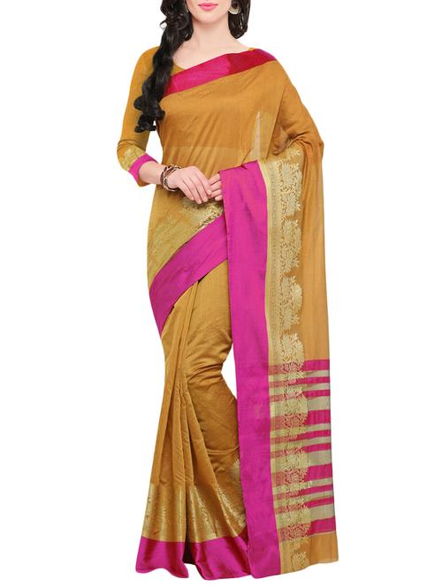 yellow silk blend bordered saree with blouse - 14563026 - Very Small Image - 1