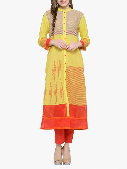 yellow cotton straight kurta - 14563216 - Very Small Image - 1