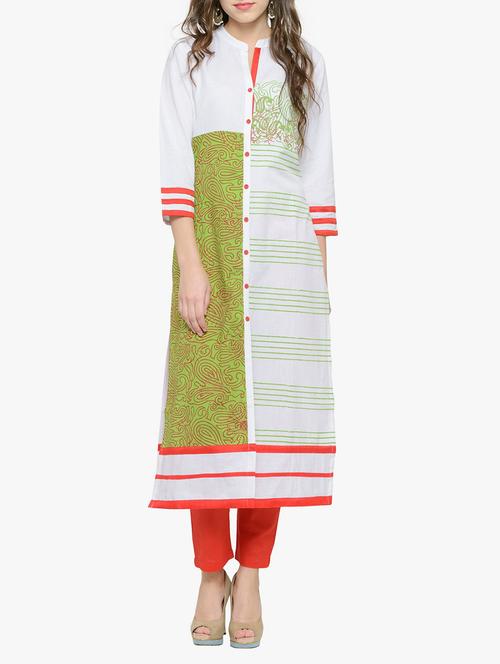 white cotton straight kurta - 14563218 - Very Small Image - 1