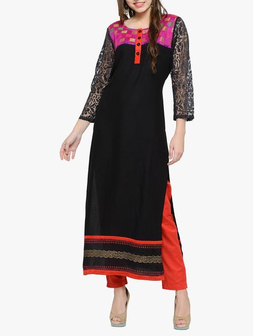 black rayon straight kurta - 14563223 - Very Small Image - 1