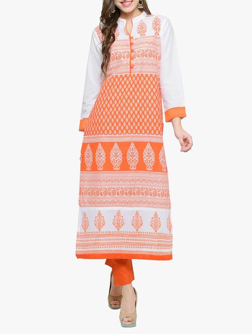 orange cotton straight kurta - 14563225 - Very Small Image - 1