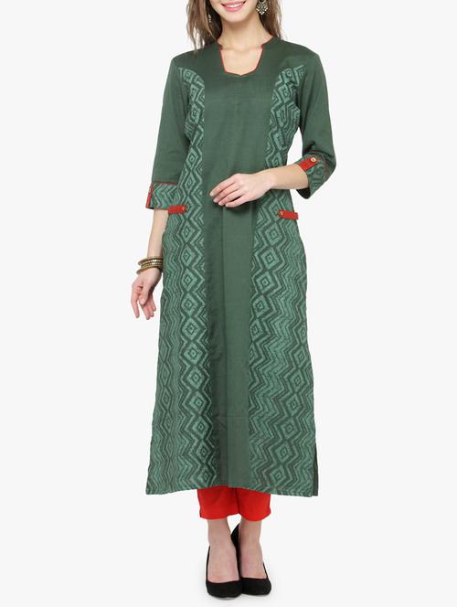 mehandi cotton straight kurta - 14563251 - Very Small Image - 1