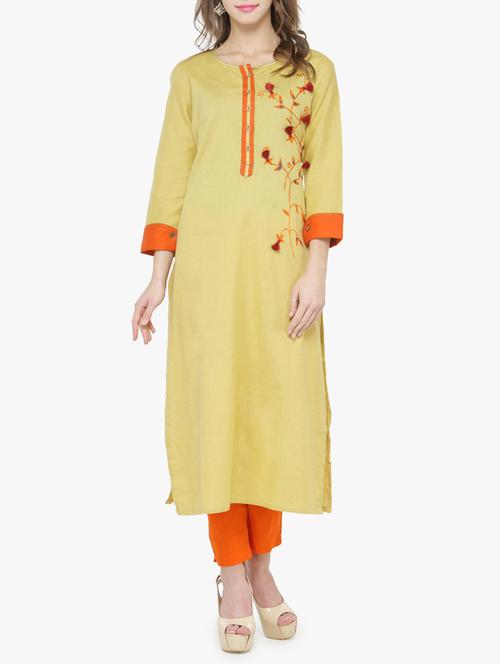 beige cotton straight kurta - 14563266 - Very Small Image - 1