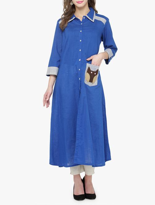 blue cotton aline kurta - 14563278 - Very Small Image - 1