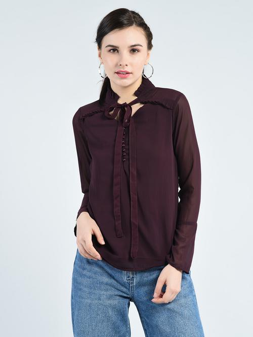 tie up neck button detail top - 14563405 - Very Small Image - 1