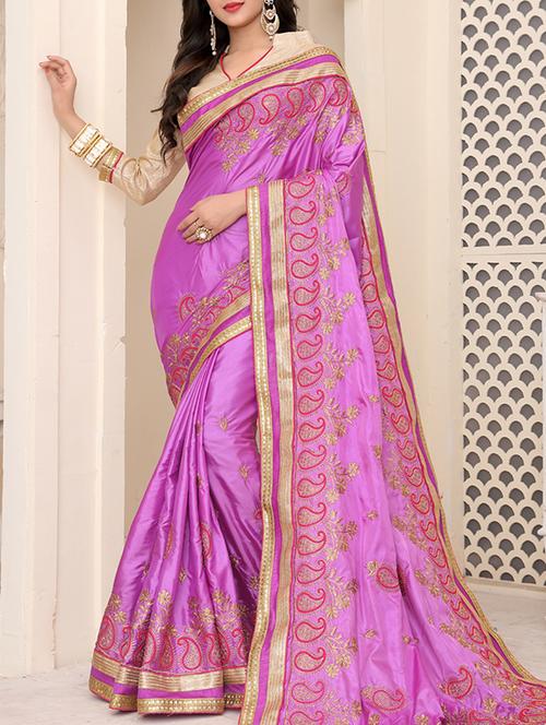 pink silk embroidered saree with blouse - 14564127 - Very Small Image - 1