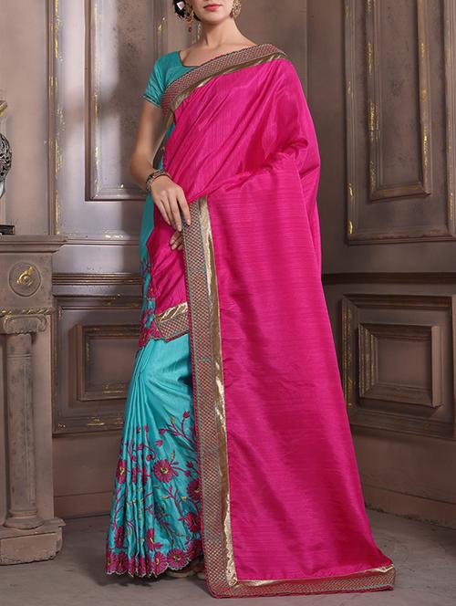 multi colored silk embroidered saree with blouse - 14564208 - Very Small Image - 1