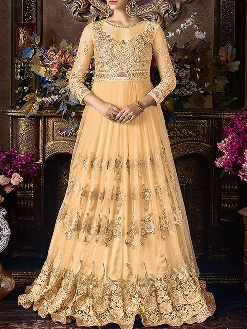 embroidered semi-stitched anarkali suit - 14564304 - Very Small Image - 1