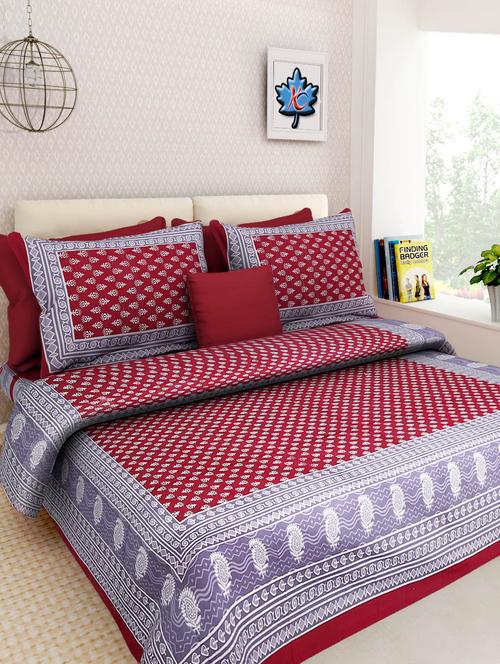jaipuri traditional printed cotton double bed sheet with 2 pillow cover - 14564608 - Very Small Image - 1