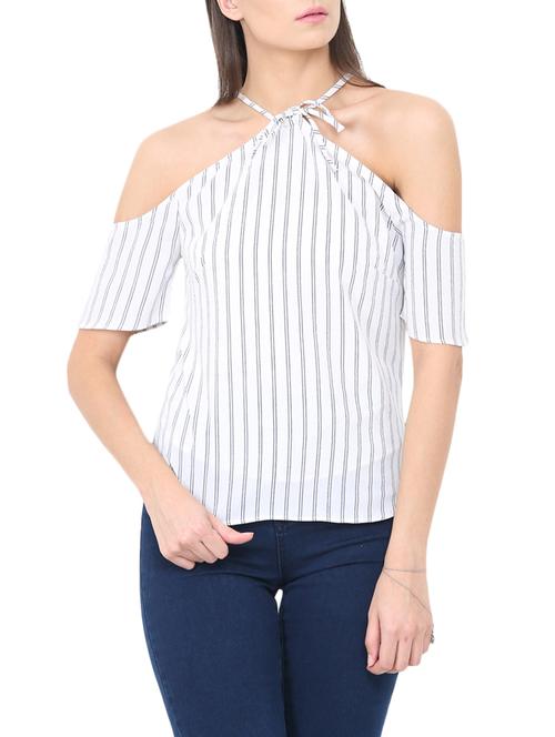 halter neck striped cold shoulder top - 14564701 - Very Small Image - 1