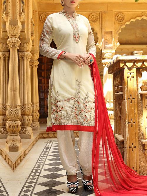 beige georgette salwar suit semi-stitched suit - 14564848 - Very Small Image - 1