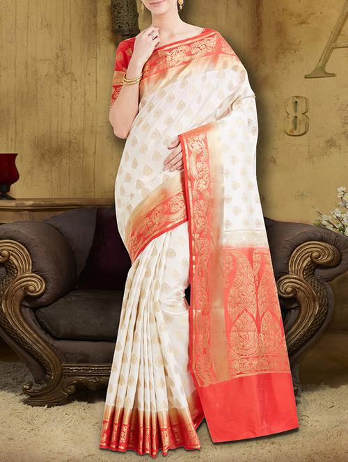 cream art silk banarasi saree with blouse - 14566423 - Very Small Image - 1