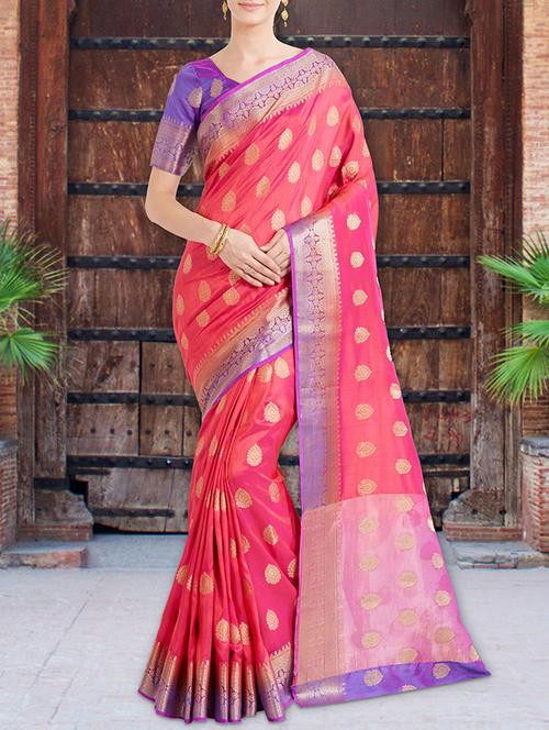 magenta banarasi saree with blouse - 14566707 - Very Small Image - 1