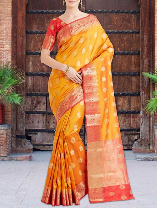 orange banarasi saree with blouse - 14566708 - Very Small Image - 1