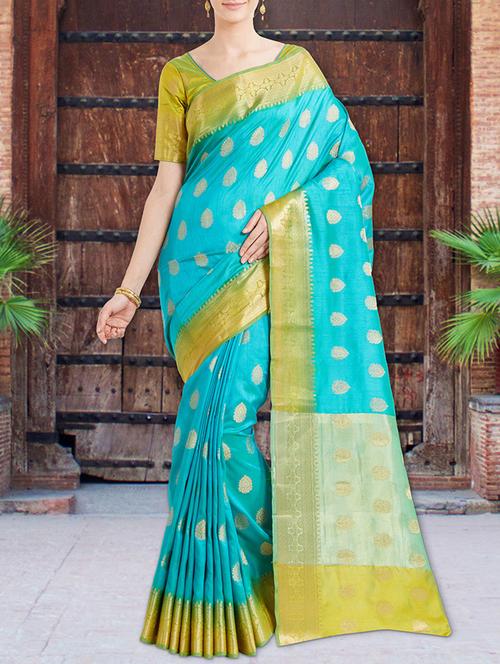 sky blue banarasi saree with blouse - 14566709 - Very Small Image - 1