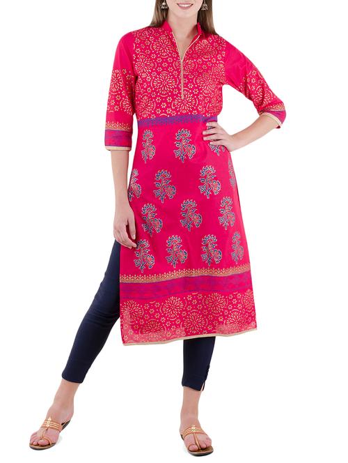 pink cotton straight kurta - 14567713 - Very Small Image - 1