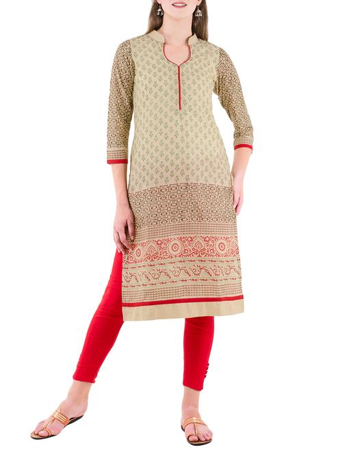 beige cotton straight kurta - 14567714 - Very Small Image - 1