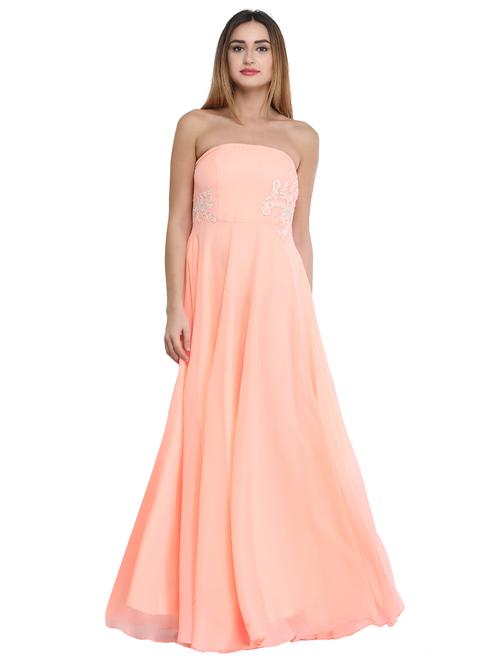 peach poly georgette gown dress - 14567796 - Very Small Image - 1