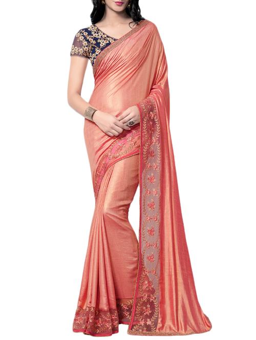 peach bordered saree - 14568620 - Very Small Image - 1