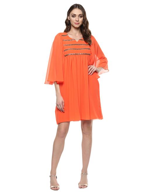 orange poly georgette dress - 14568991 - Very Small Image - 1