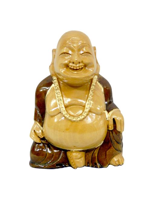 decorative wooden statue of sitting laughing buddha handicrafts product - 14569532 - Very Small Image - 1