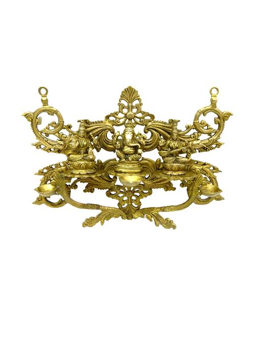 decorative brass ganesh, laxmi & saraswati table/wall hanging handicrafts product - 14569617 - Very Small Image - 1