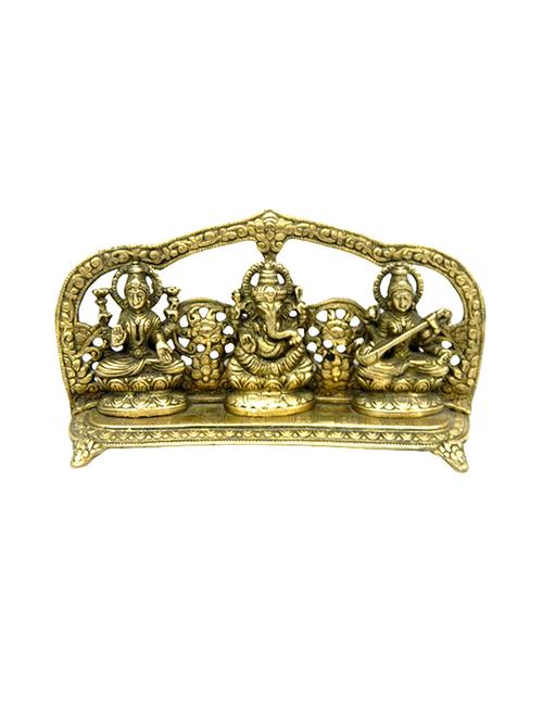 decorative brass statue of ganesh, laxmi & saraswati handicrafts product - 14569625 - Very Small Image - 1