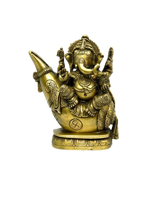 decorative brass sitting ganesh sitting on shankh handicrafts product - 14569629 - Very Small Image - 1